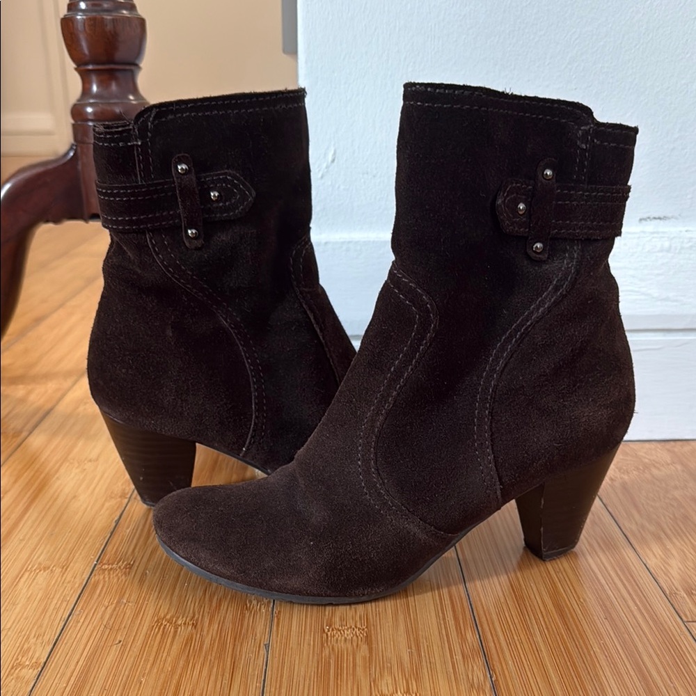 Elisabetti Franchi Brown Suede Ankle Booties - Size 37 (US 7)